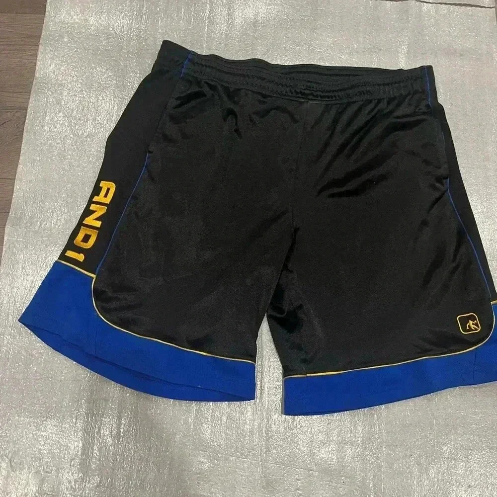 [2XL] And1 Mens Basketball Gym  Workout Shorts Draw String Navy Blue